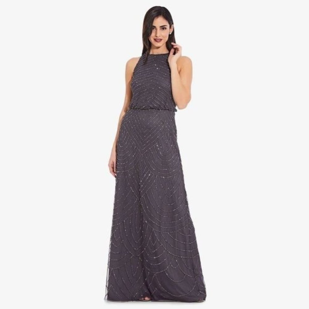 Adrianna Papell Formal Dress Gunmetal Shade - Women's Size 14 NWT